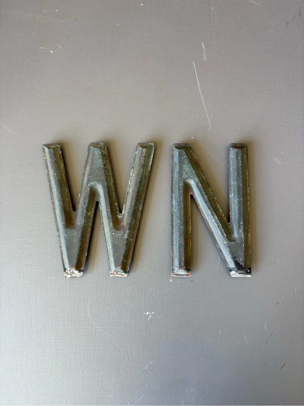 Distressed Metal Letter 'N' and 'W' Wall Decor - Black patina